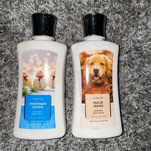 NWT Never Used Snowman Cookie & Pile of Leaves Body Lotion Set